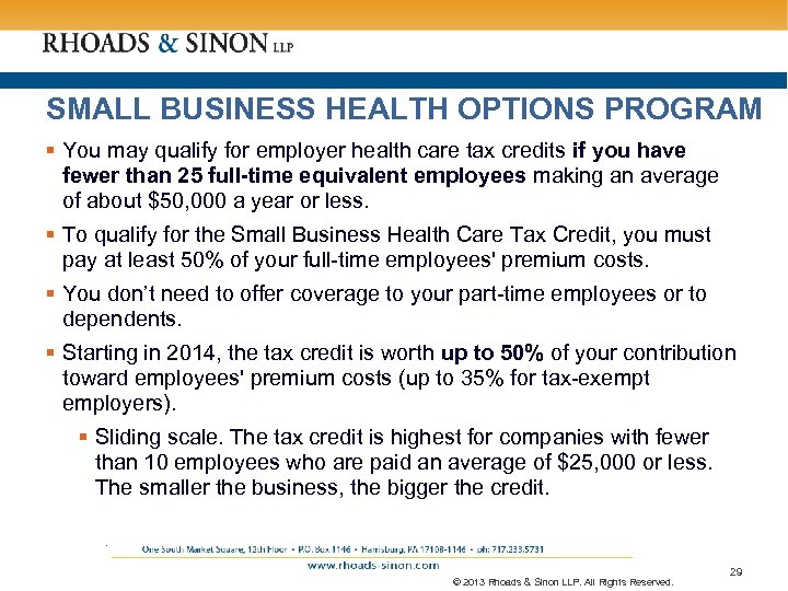 SMALL BUSINESS HEALTH OPTIONS PROGRAM § You may qualify for employer health care tax