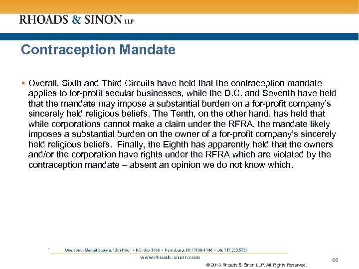 Contraception Mandate § Overall, Sixth and Third Circuits have held that the contraception mandate