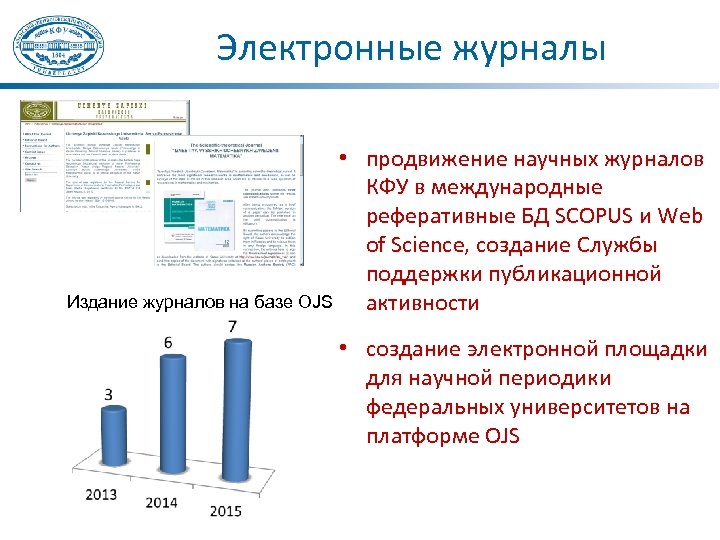 Электронные журналы • продвижение научных журналов КФУ в международные реферативные БД SCOPUS и Web