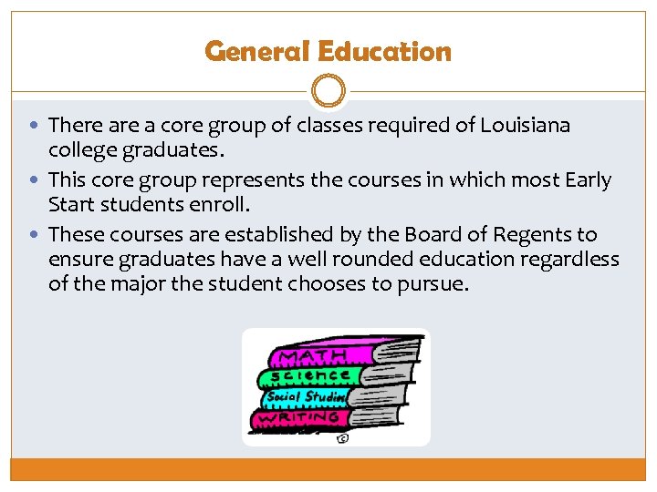 General Education There a core group of classes required of Louisiana college graduates. This