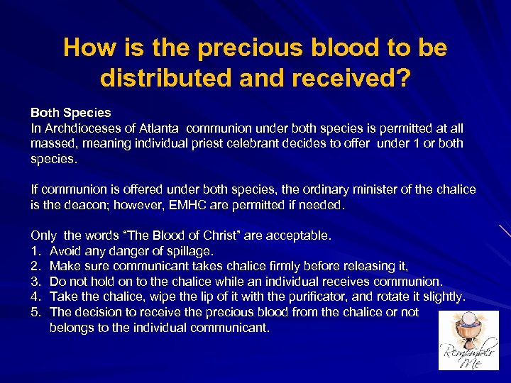 How is the precious blood to be distributed and received? Both Species In Archdioceses