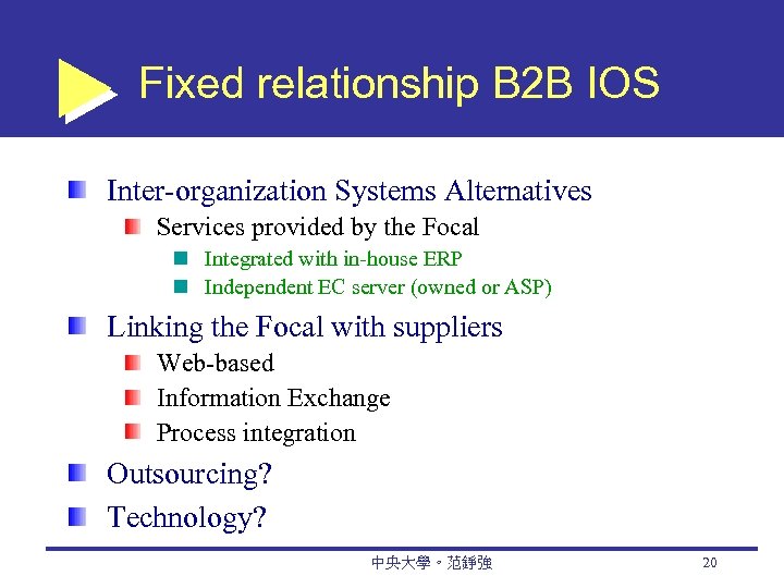Fixed relationship B 2 B IOS Inter-organization Systems Alternatives Services provided by the Focal
