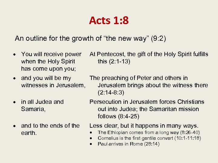 Acts 1: 8 An outline for the growth of “the new way” (9: 2)
