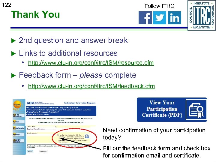 122 Follow ITRC Thank You u 2 nd question and answer break u Links