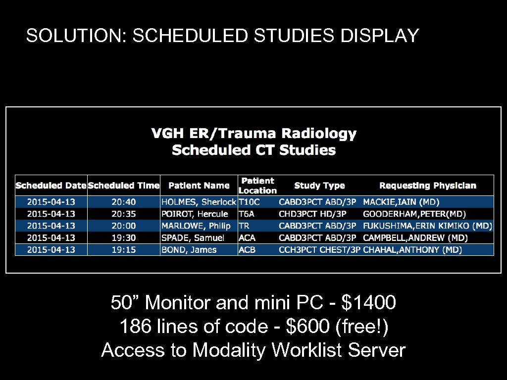 SOLUTION: SCHEDULED STUDIES DISPLAY 50” Monitor and mini PC - $1400 186 lines of