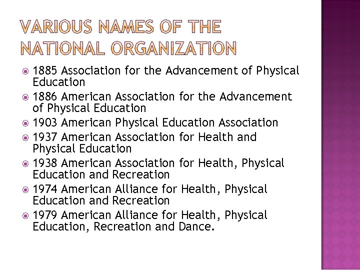 1885 Association for the Advancement of Physical Education 1886 American Association for the Advancement