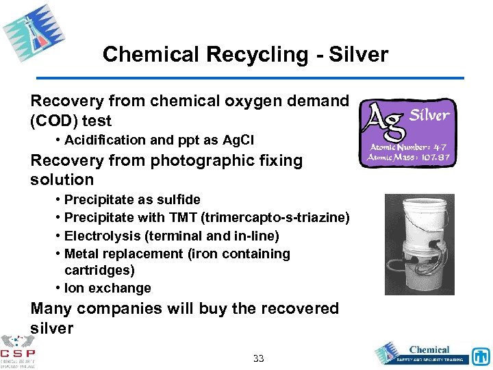 Chemical Recycling - Silver Recovery from chemical oxygen demand (COD) test • Acidification and
