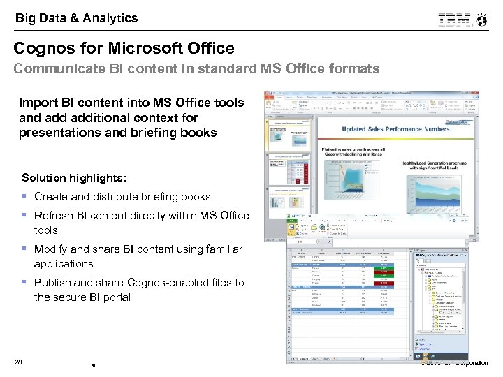 Big Data & Analytics Cognos for Microsoft Office Communicate BI content in standard MS