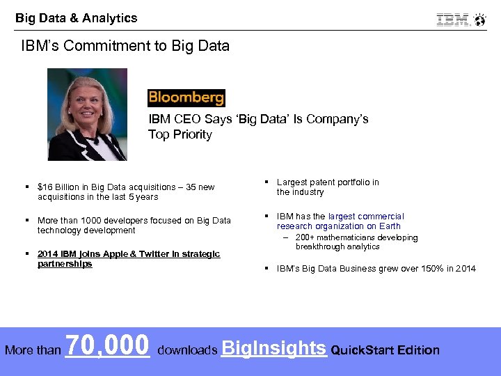 Big Data & Analytics IBM’s Commitment to Big Data IBM CEO Says ‘Big Data’