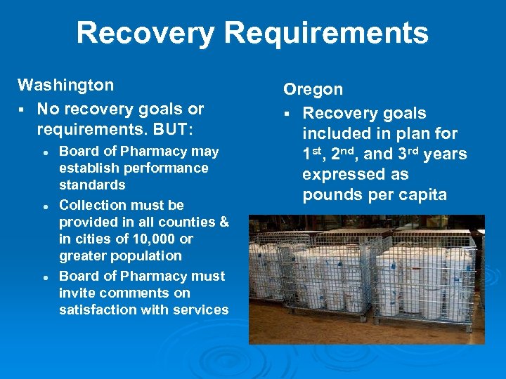 Recovery Requirements Washington § No recovery goals or requirements. BUT: l l l Board