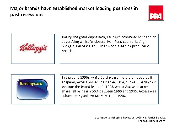 Major brands have established market leading positions in past recessions During the great depression,