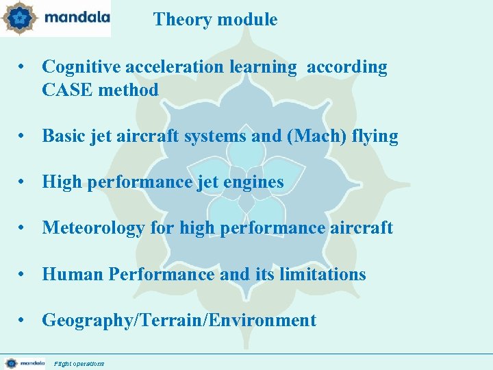 Theory module • Cognitive acceleration learning according CASE method • Basic jet aircraft systems