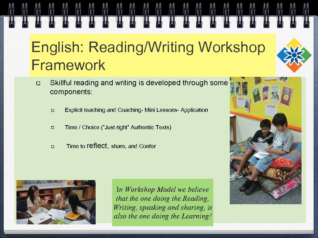 English: Reading/Writing Workshop Framework Skillful reading and writing is developed through some essentials components: