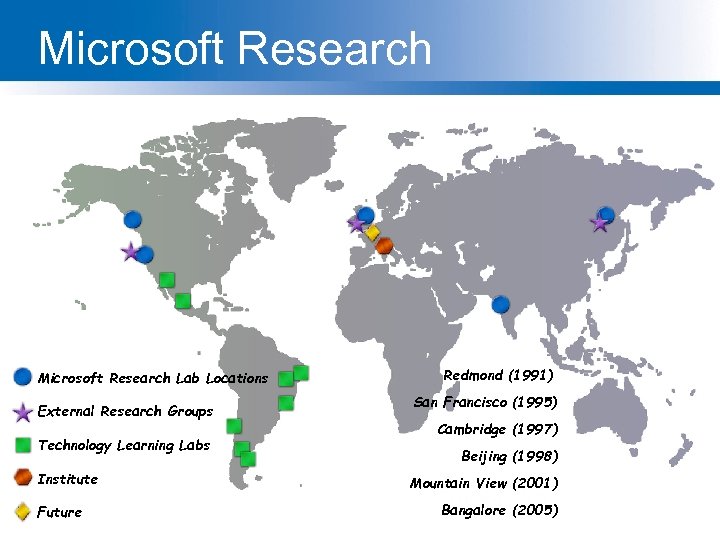 Microsoft Research Lab Locations External Research Groups Technology Learning Labs Institute Future Redmond (1991)