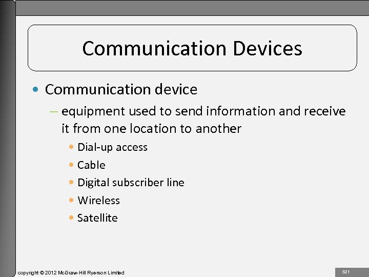 1 -21 Communication Devices • Communication device – equipment used to send information and