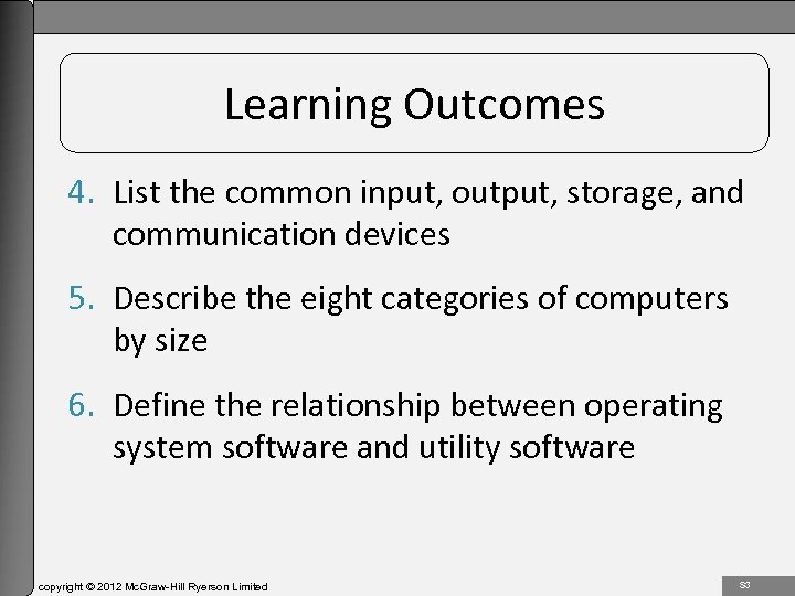 1 -3 Learning Outcomes 4. List the common input, output, storage, and communication devices