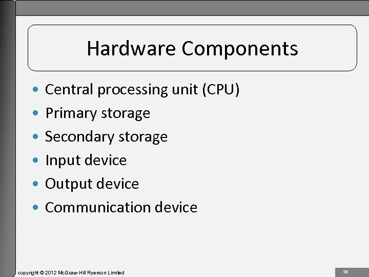 1 -6 Hardware Components • • • Central processing unit (CPU) Primary storage Secondary