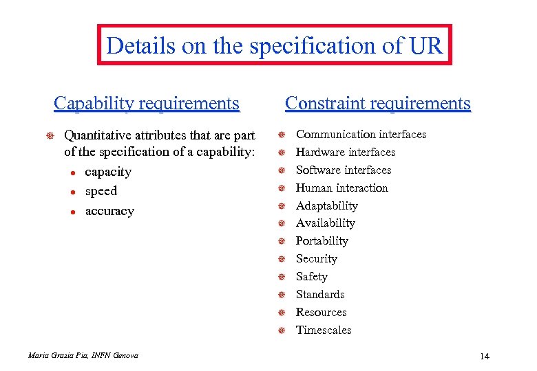 Details on the specification of UR Capability requirements ] Quantitative attributes that are part