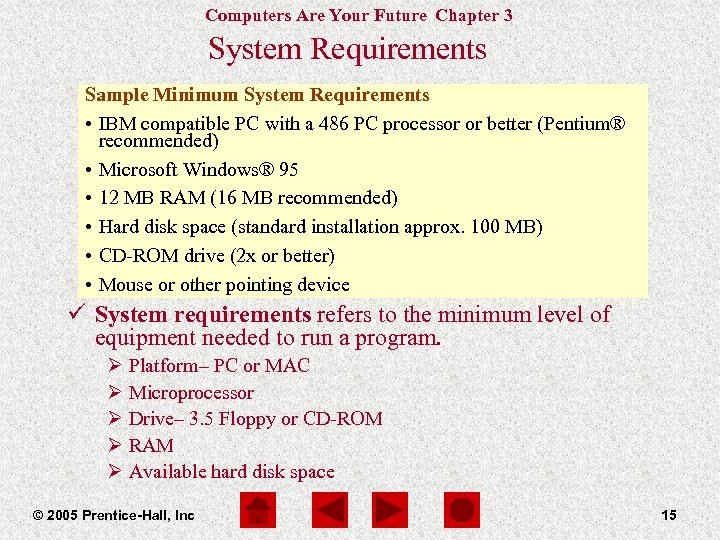 Computers Are Your Future Chapter 3 System Requirements Sample Minimum System Requirements • IBM