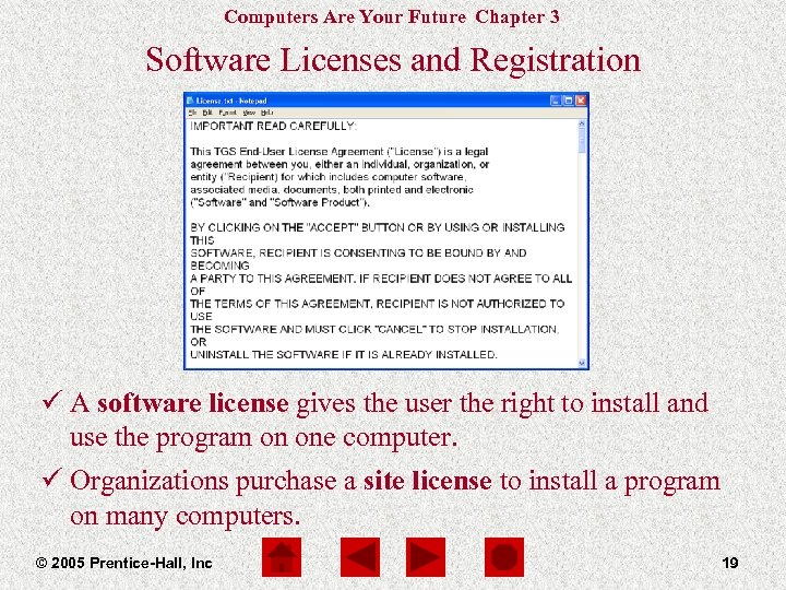 Computers Are Your Future Chapter 3 Software Licenses and Registration ü A software license