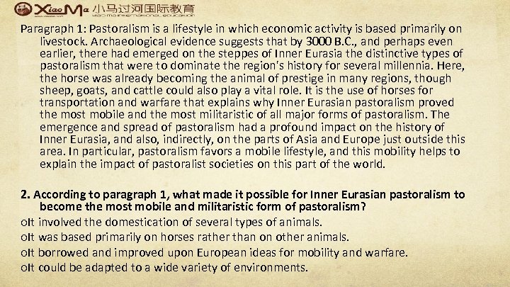 Paragraph 1: Pastoralism is a lifestyle in which economic activity is based primarily on