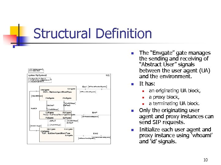 Structural Definition n n The “Envgate” gate manages the sending and receiving of “Abstract