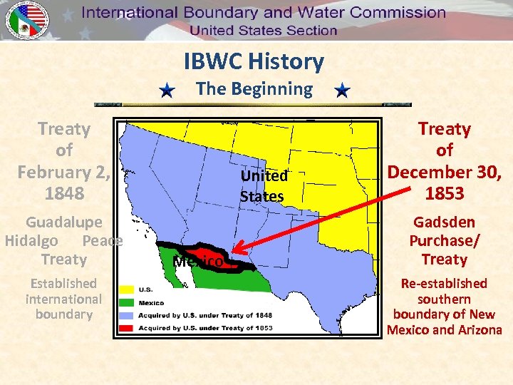 IBWC History The Beginning Treaty of February 2, 1848 Guadalupe Hidalgo Peace Treaty Established