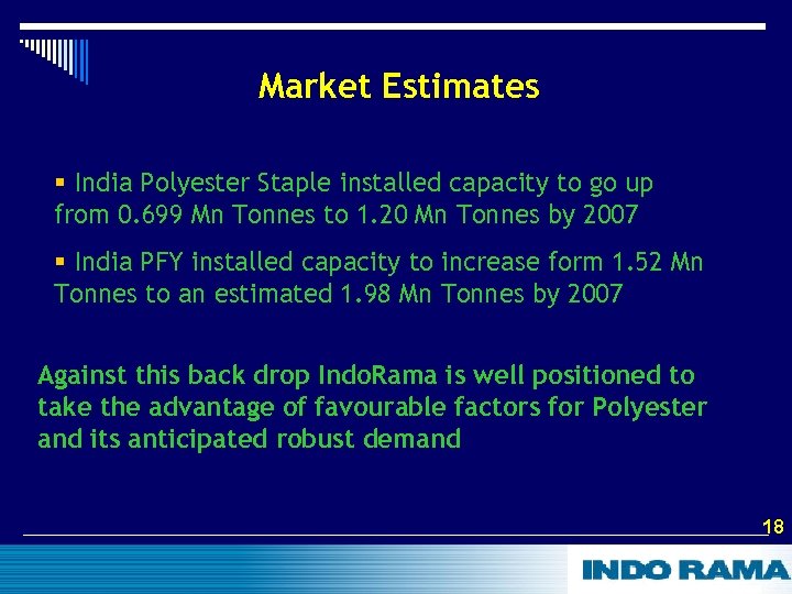 Market Estimates § India Polyester Staple installed capacity to go up from 0. 699