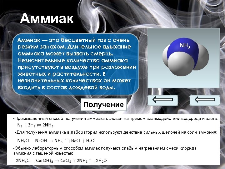 Аммиак — это бесцветный газ с очень резким запахом. Длительное вдыхание аммиака может вызвать