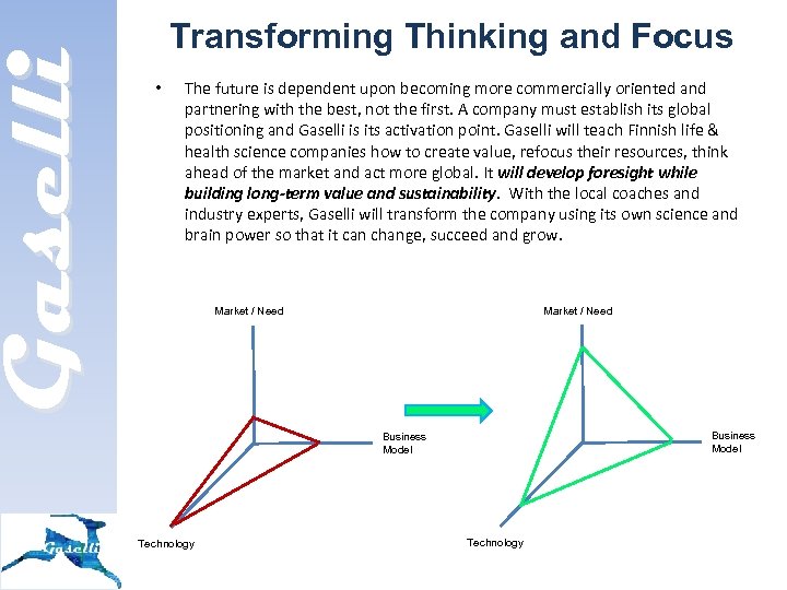 Gaselli Transforming Thinking and Focus • The future is dependent upon becoming more commercially