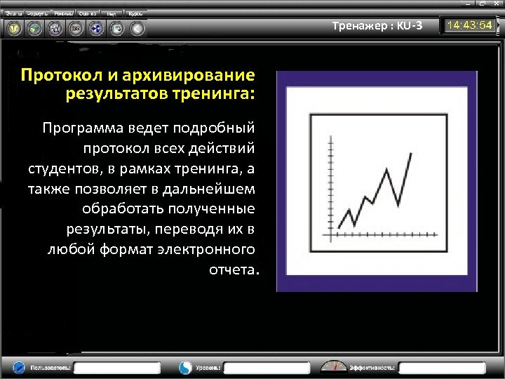 Тренажер : KU-3 Протокол и архивирование результатов тренинга: Программа ведет подробный протокол всех действий