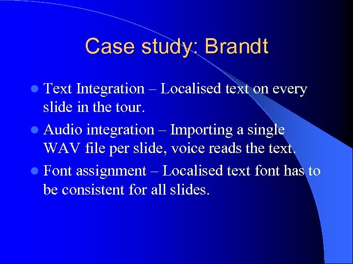 Case study: Brandt l Text Integration – Localised text on every slide in the