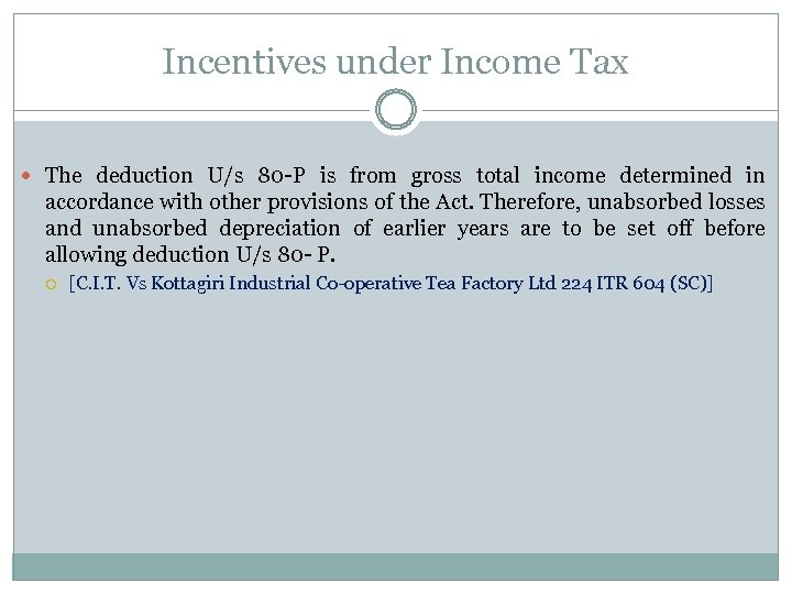 Incentives under Income Tax The deduction U/s 80 P is from gross total income