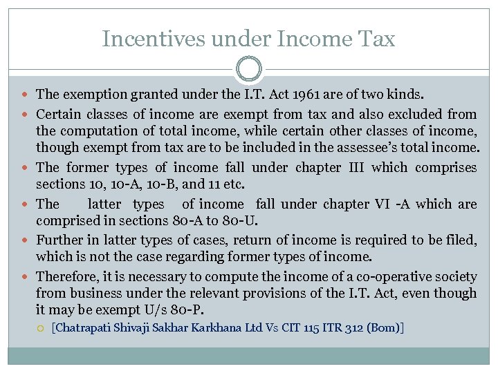 Incentives under Income Tax The exemption granted under the I. T. Act 1961 are