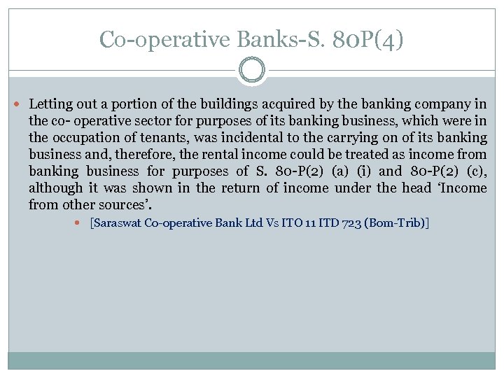 Co operative Banks S. 80 P(4) Letting out a portion of the buildings acquired