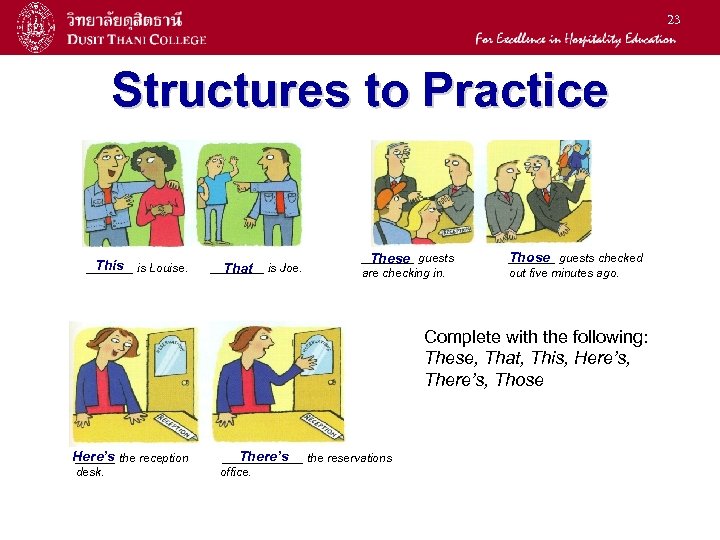 23 Structures to Practice This _______ is Louise. ____ is Joe. That ____ guests