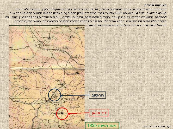  מאורעות תרפ"ט התפתחות המושבה נקטעה בחטף במאורעות תרפ"ט, עד אז היה היחס עם