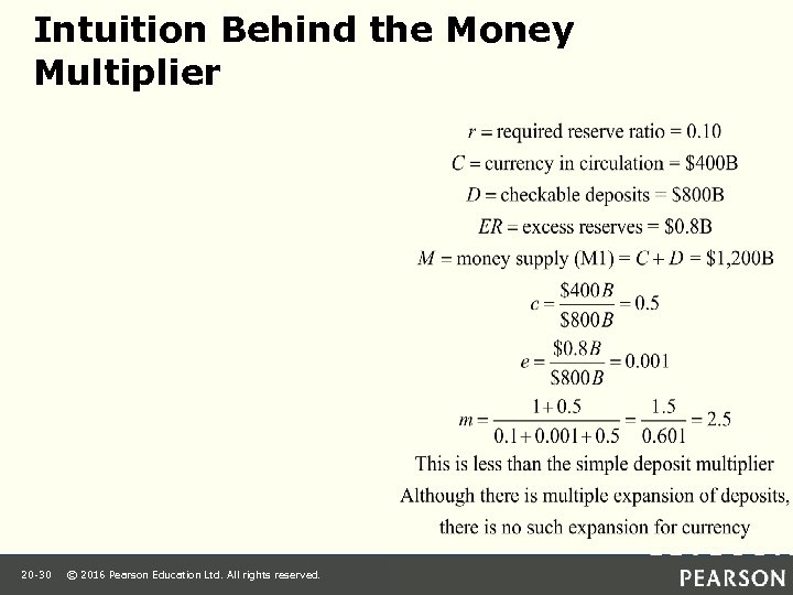 Intuition Behind the Money Multiplier 20 -30 © 2016 Pearson Education Ltd. All rights
