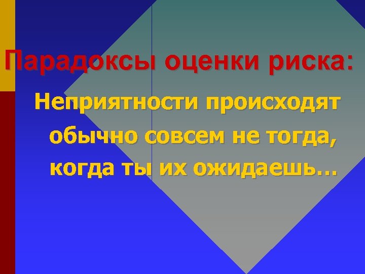 Парадоксы оценки риска: Неприятности происходят обычно совсем не тогда, когда ты их ожидаешь… 