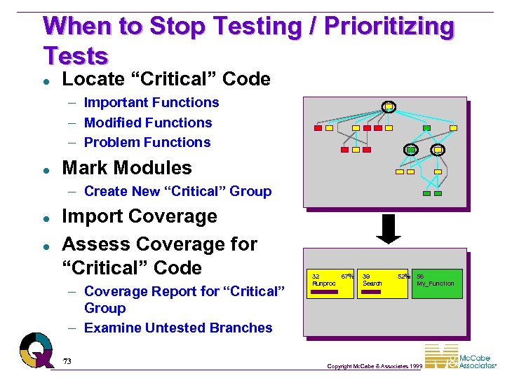 When to Stop Testing / Prioritizing Tests l Locate “Critical” Code – Important Functions