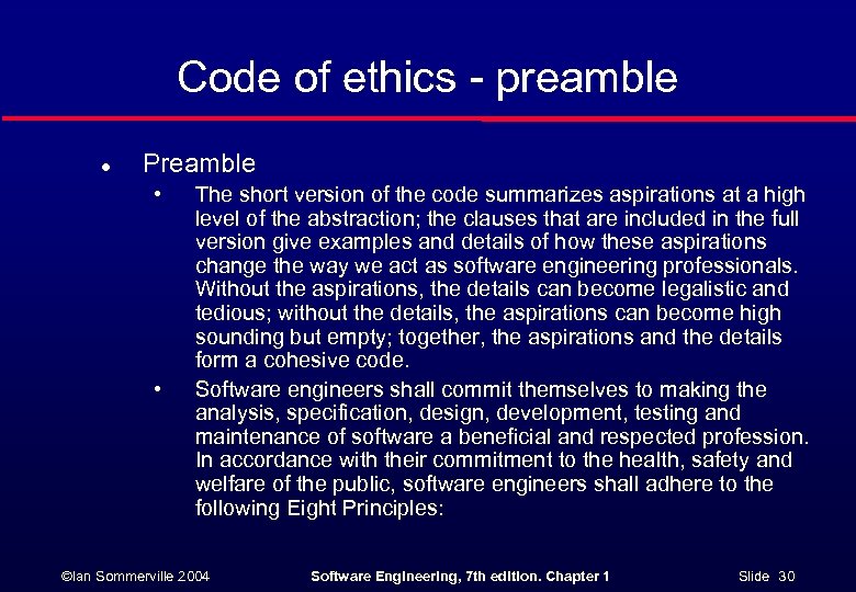 Code of ethics - preamble l Preamble • • The short version of the