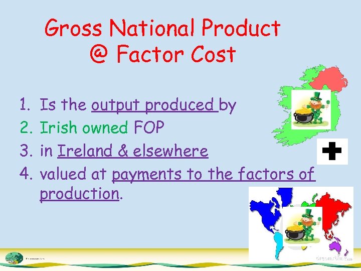 Gross National Product @ Factor Cost 1. 2. 3. 4. Is the output produced