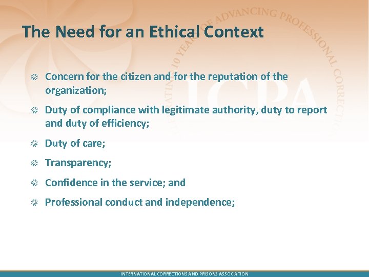 The Need for an Ethical Context Concern for the citizen and for the reputation