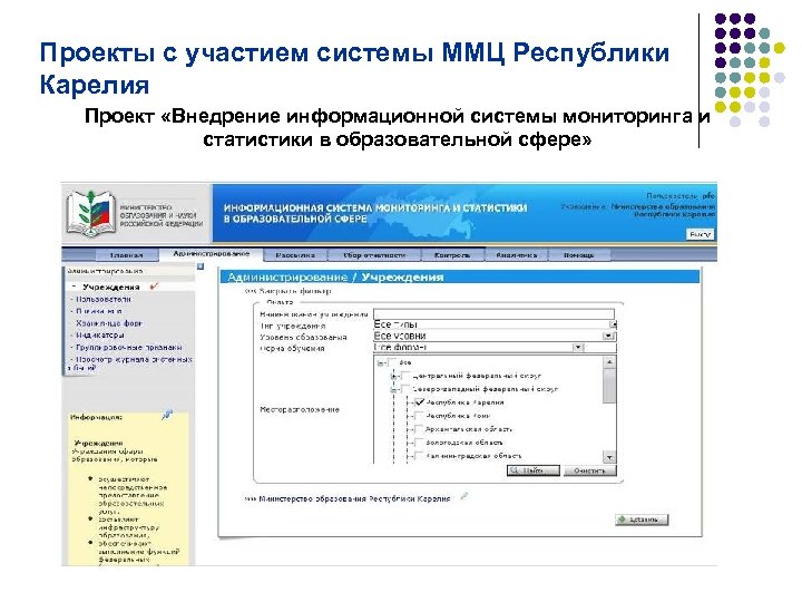 Проекты с участием системы ММЦ Республики Карелия Проект «Внедрение информационной системы мониторинга и статистики