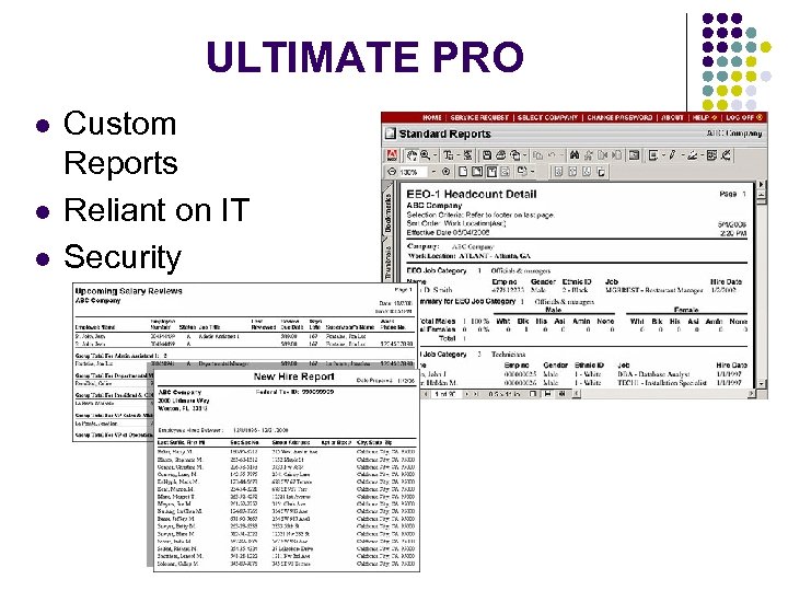ULTIMATE PRO l l l Custom Reports Reliant on IT Security 