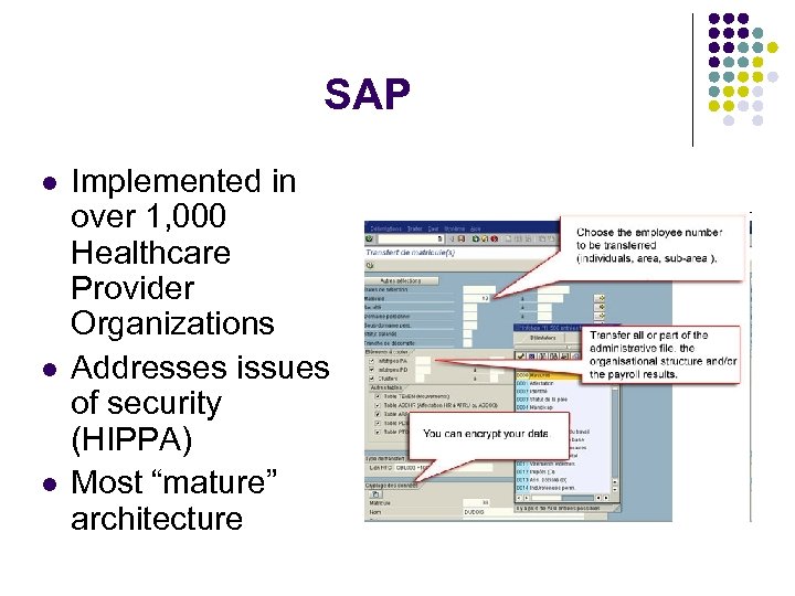 SAP l l l Implemented in over 1, 000 Healthcare Provider Organizations Addresses issues