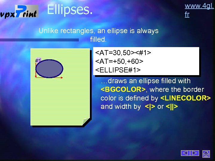 Ellipses. www. 4 gl. fr Unlike rectangles, an ellipse is always filled. #1 <AT=30,