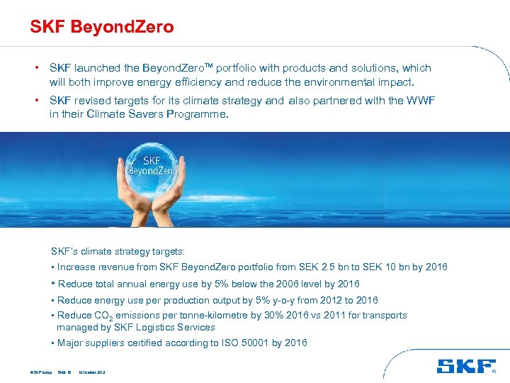 SKF Beyond. Zero • SKF launched the Beyond. Zero. TM portfolio with products and