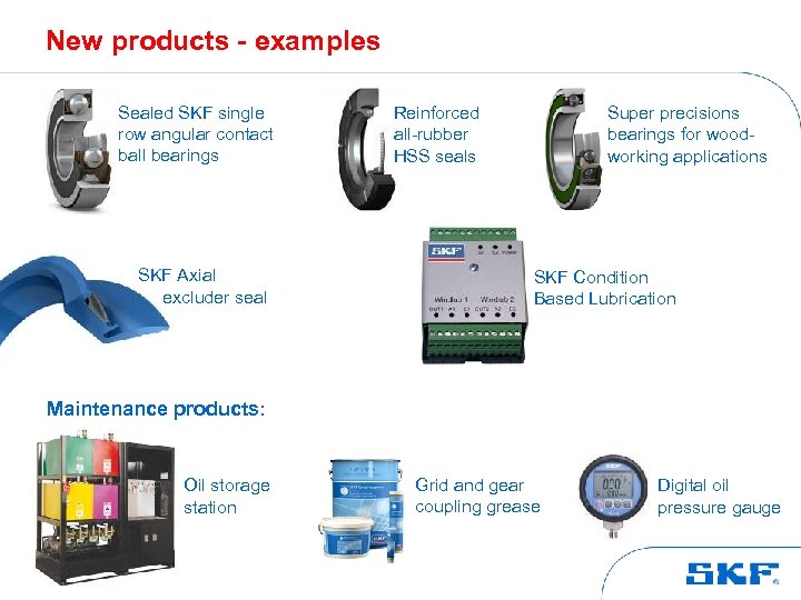 New products - examples Sealed SKF single row angular contact ball bearings SKF Axial
