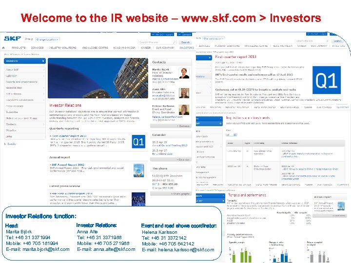 Welcome to the IR website – www. skf. com > Investors Investor Relations function: